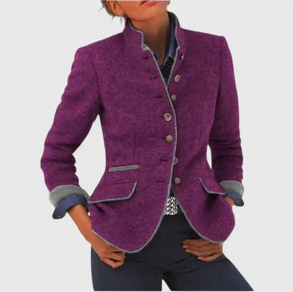 Collared Buttoned Flapped Trimmed Fitted Blazer