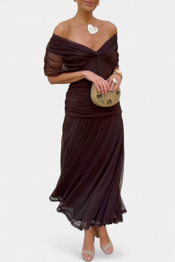 Twist Front Pleated Long Dress