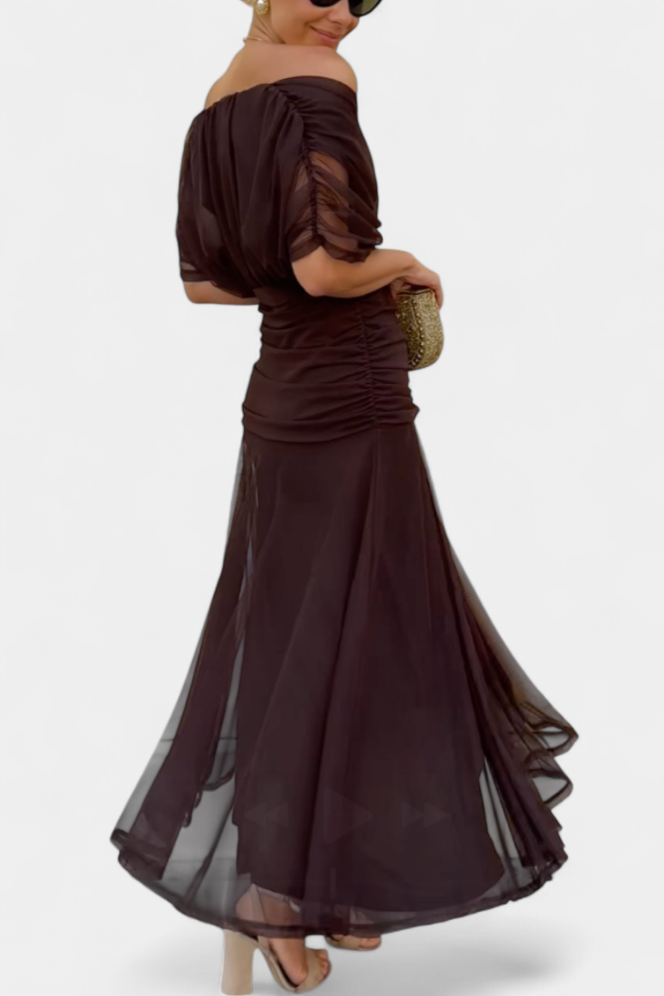 Twist Front Pleated Long Dress
