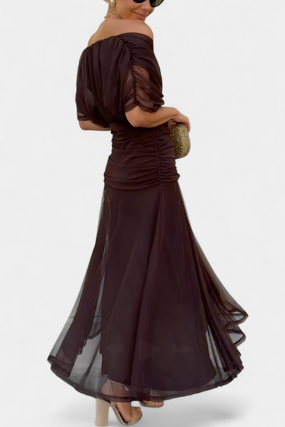 Twist Front Pleated Long Dress