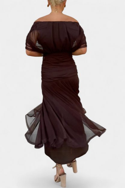 Twist Front Pleated Long Dress