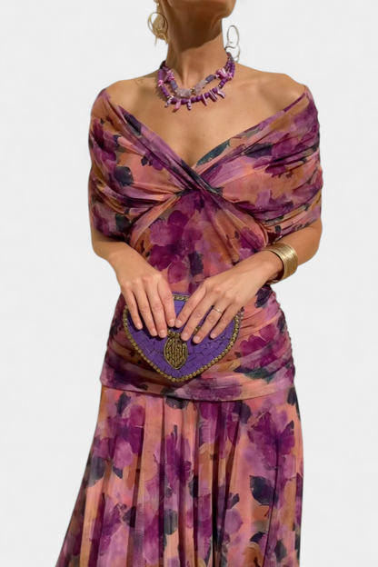 Twist Front Pleated Long Dress