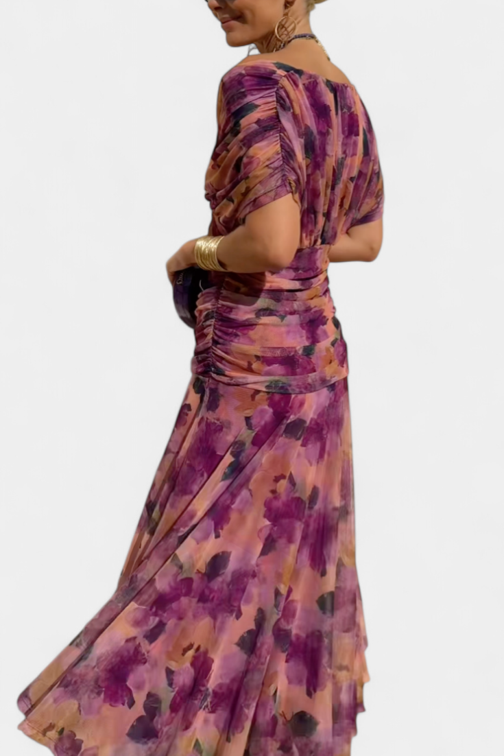 Twist Front Pleated Long Dress