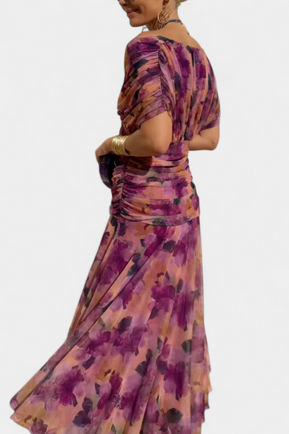 Twist Front Pleated Long Dress