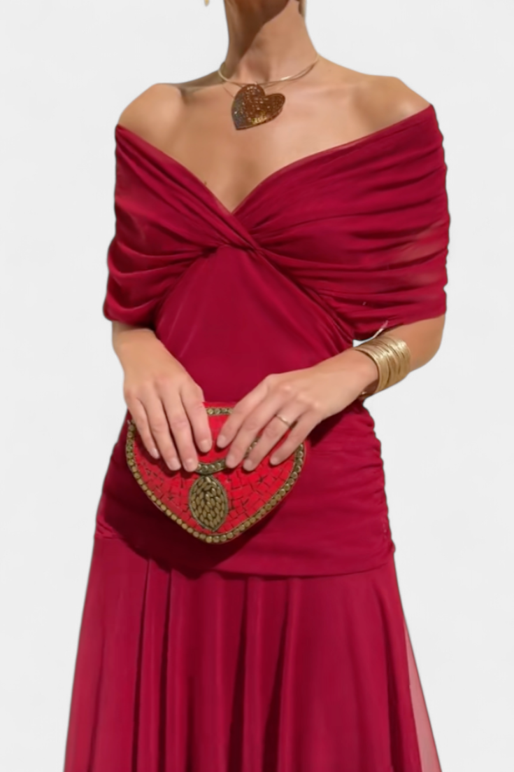 Twist Front Pleated Long Dress