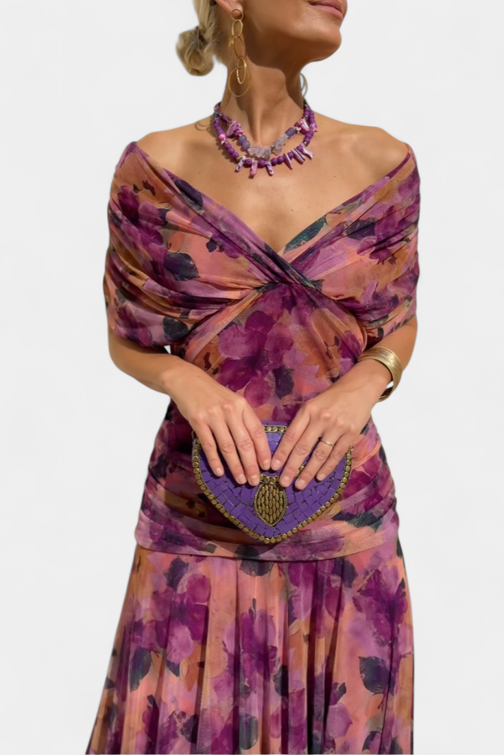 Twist Front Pleated Long Dress