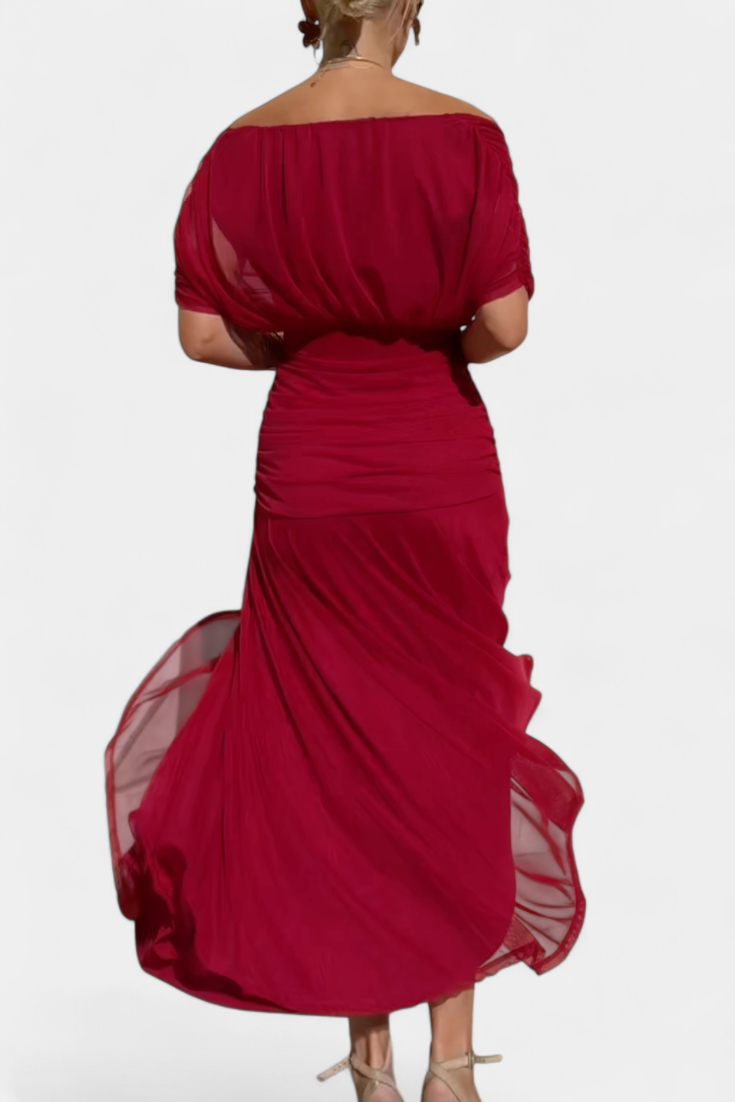Twist Front Pleated Long Dress