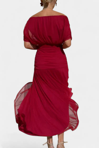 Twist Front Pleated Long Dress