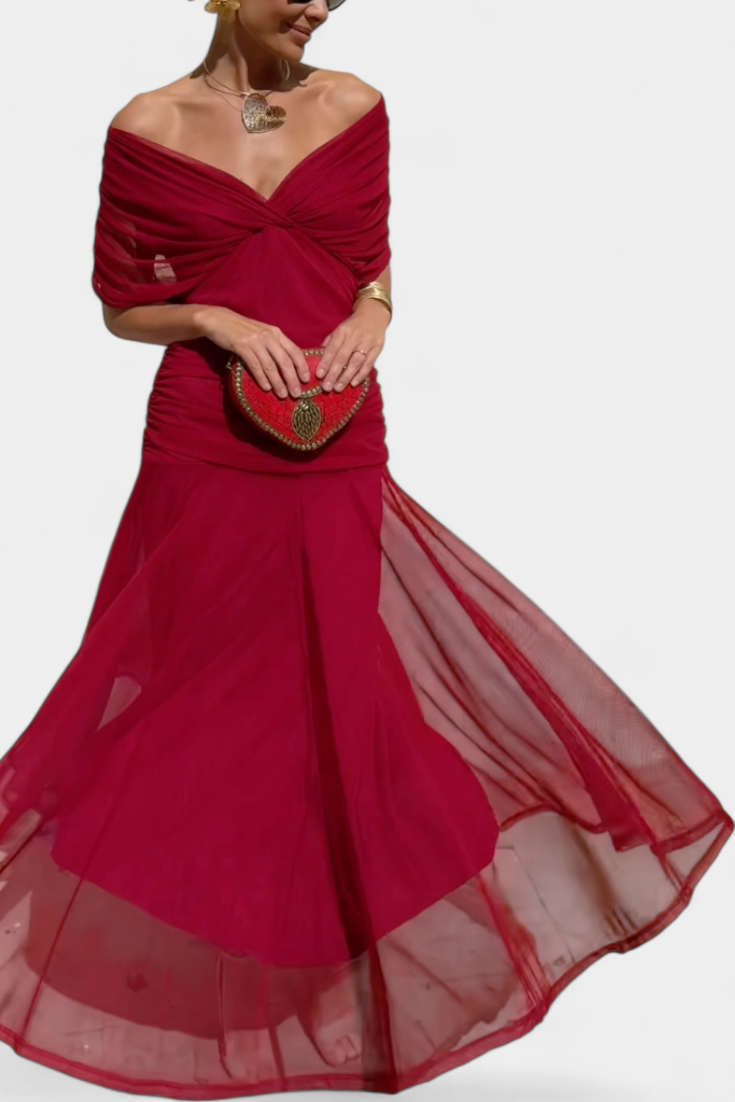 Twist Front Pleated Long Dress
