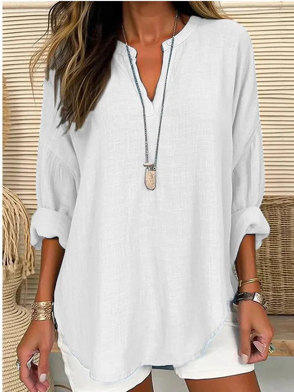 Loose Notched Curved Long Dropped Banded Top