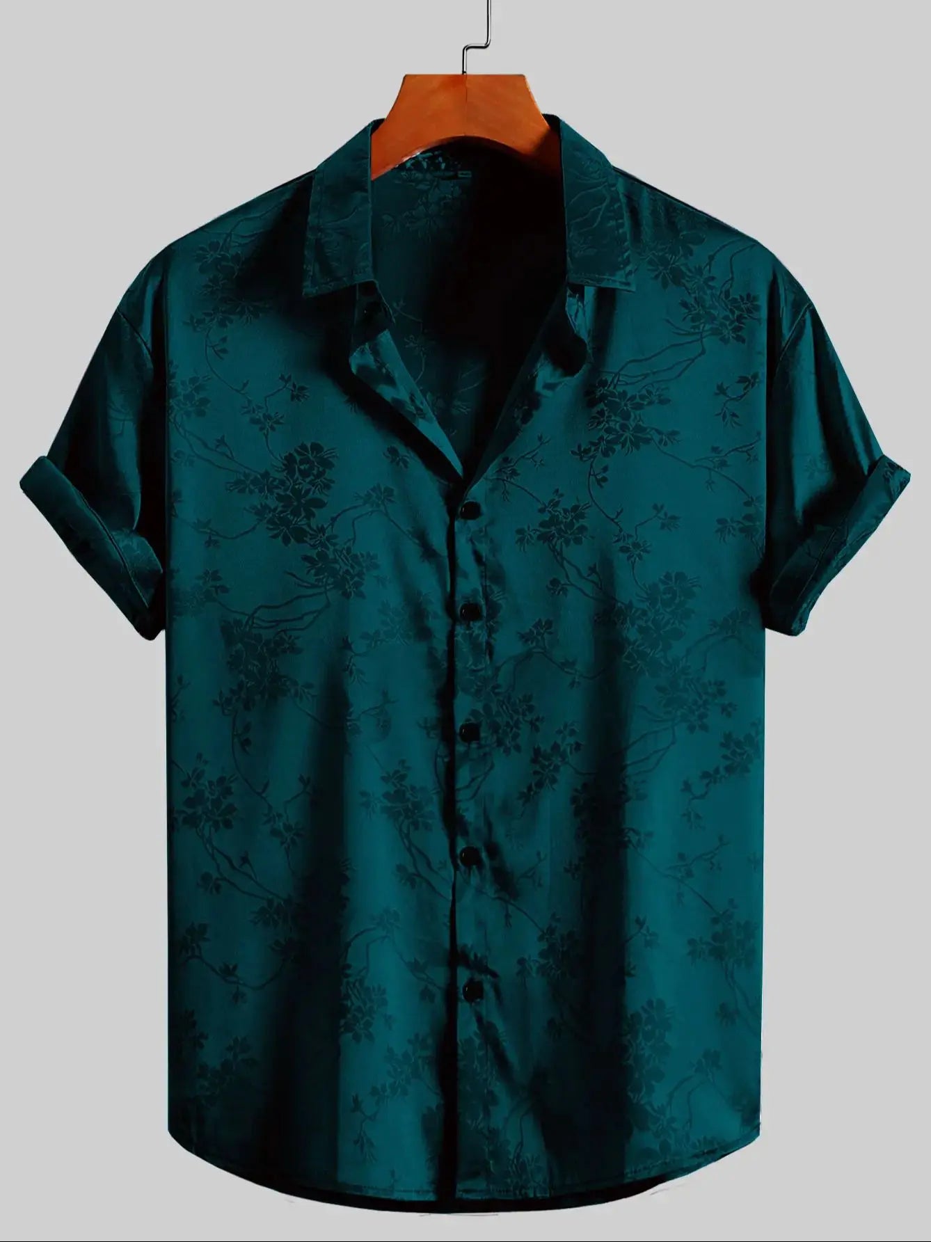 Floral Embroidered Collared Buttoned Rolled Curved Loose Shirt