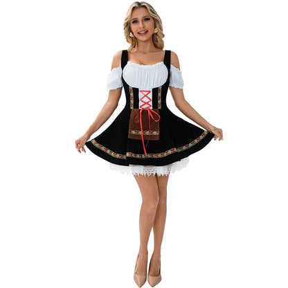 Off-Shoulder Lace-Up Embroidered Mini Dirndl Dress