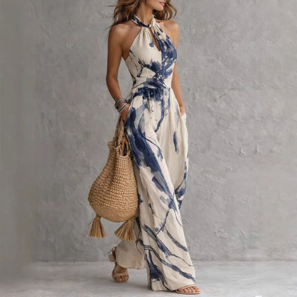 Halter Keyhole Sleeveless Wide Leg Jumpsuit