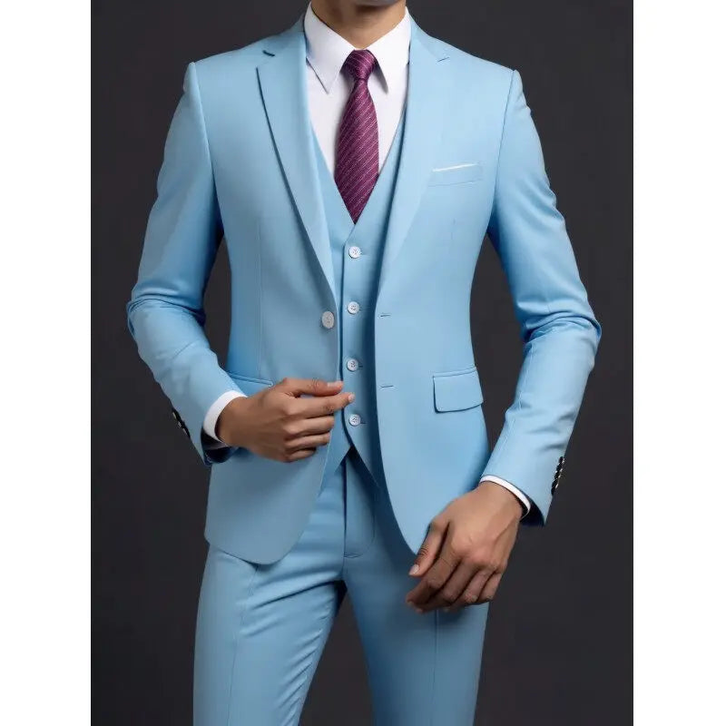Solid Slim Three-Piece Suit Set