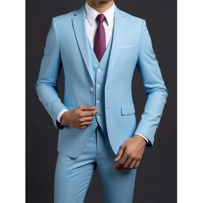 Solid Slim Three-Piece Suit Set