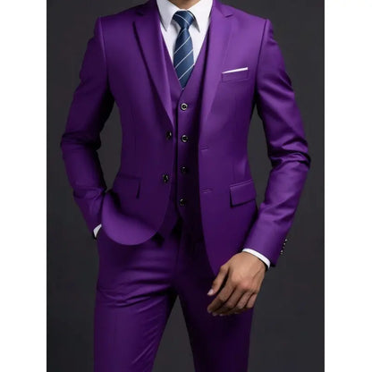 Solid Slim Three-Piece Suit Set