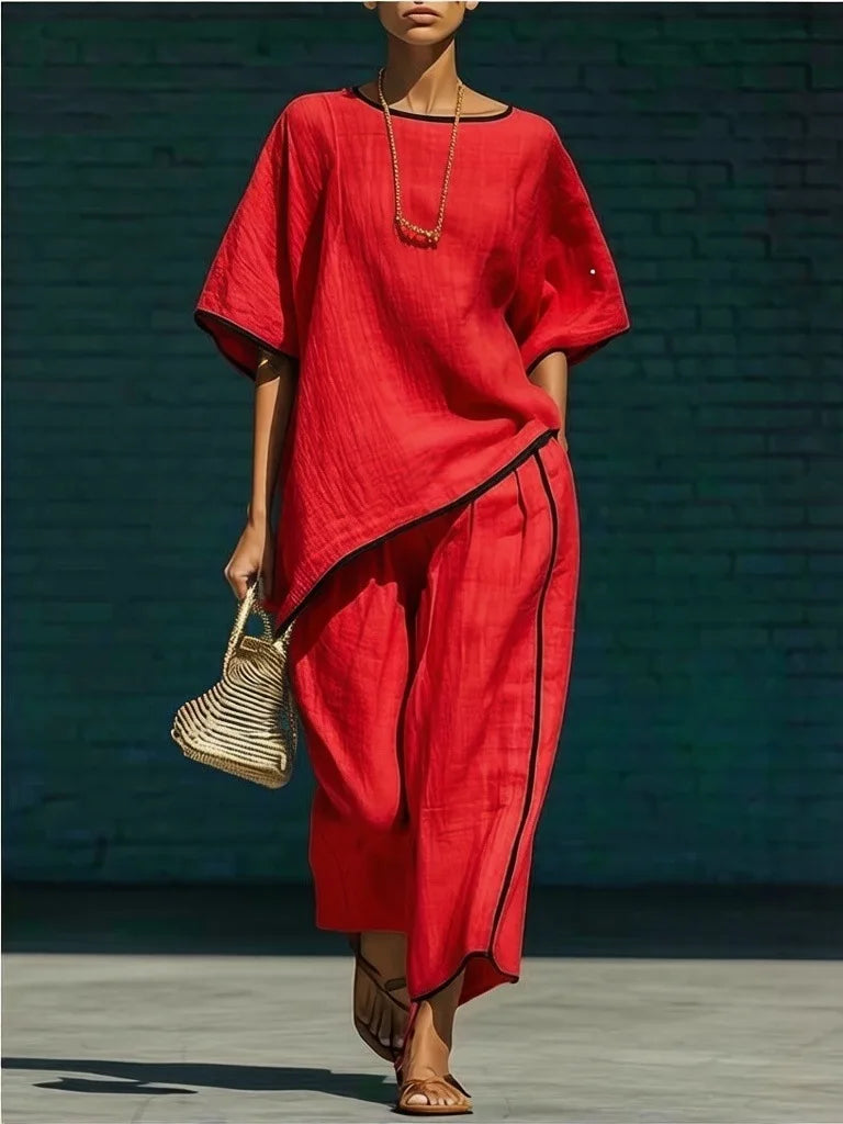 Loose Asymmetrical Round Wide Cropped Trimmed Set
