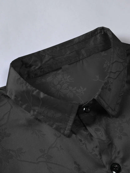 Floral Embroidered Collared Buttoned Rolled Curved Loose Shirt