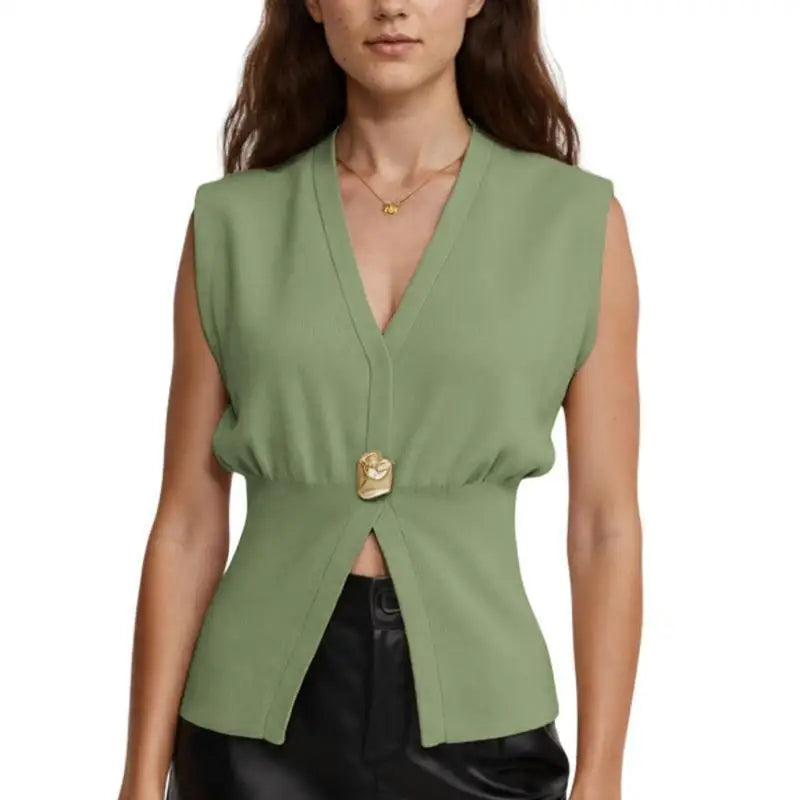 Sleeveless Plunging Neckline Split Hem Top