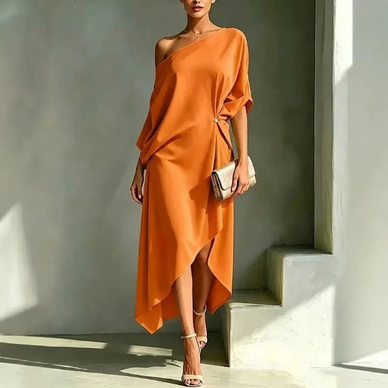Asymmetric Draped Loose Long Dress