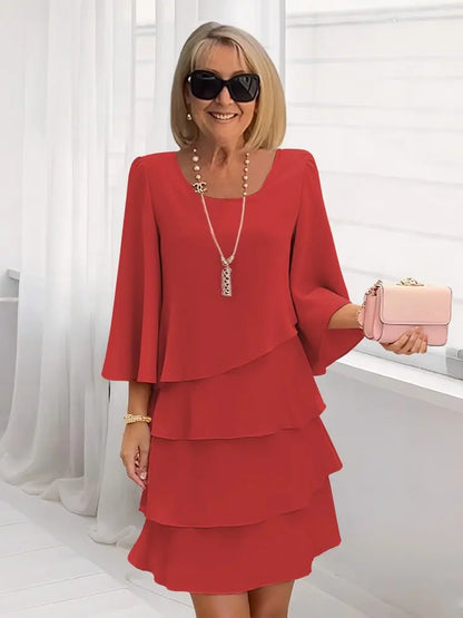 Relaxed Scoop Neck Ruffled Skirted Shift Dress