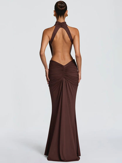 Sleeveless Side Cutout Gathering Floor Length Dress