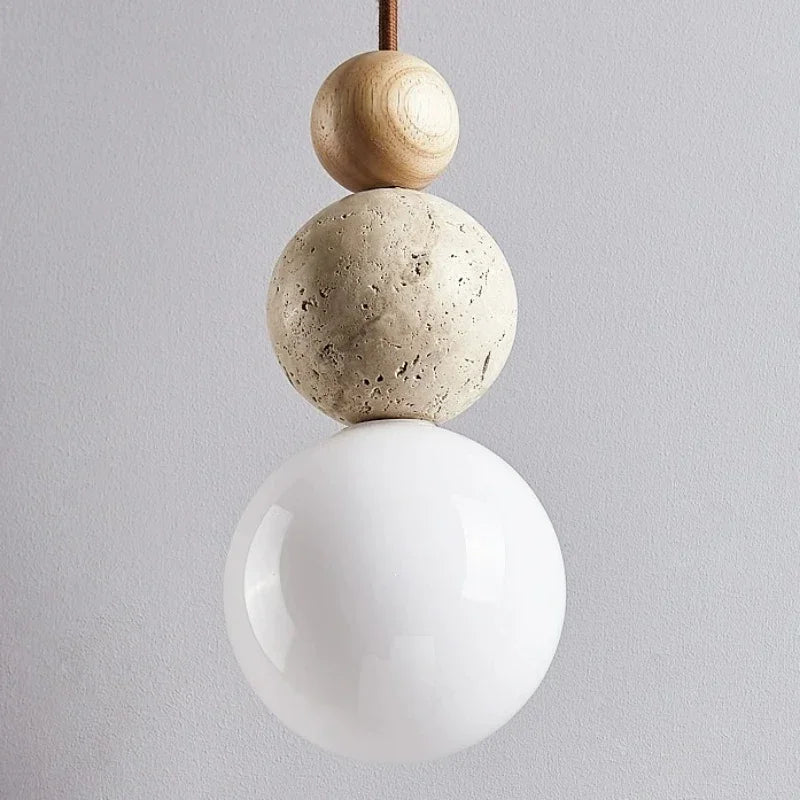 Stone and Wood Orb Pendant Light
