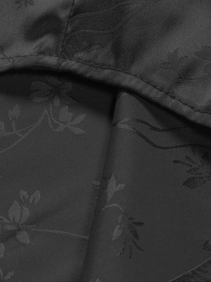 Floral Embroidered Collared Buttoned Rolled Curved Loose Shirt