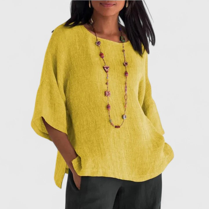 Round Neck Three-Quarter Sleeve Oversized Blouse