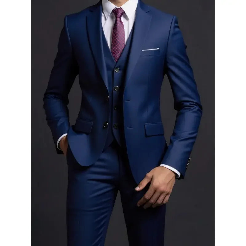 Solid Slim Three-Piece Suit Set
