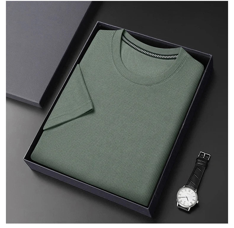 Short Round Neck Textured Ribbed Straight Shirt