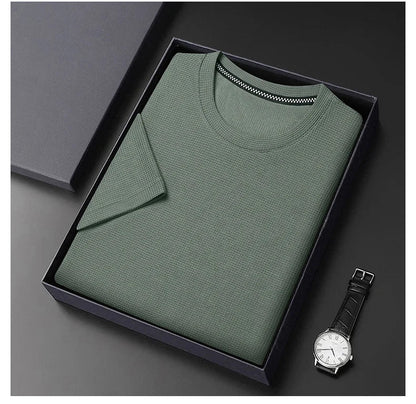 Short Round Neck Textured Ribbed Straight Shirt