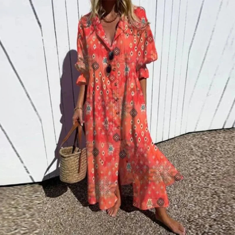 Loose Fit Pleated Printed Dress