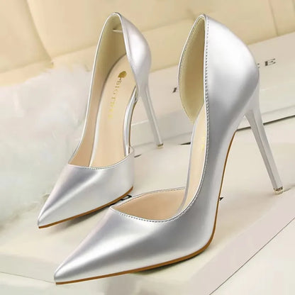 Pointed Closed Asymmetrical Cutout High Slender Heels