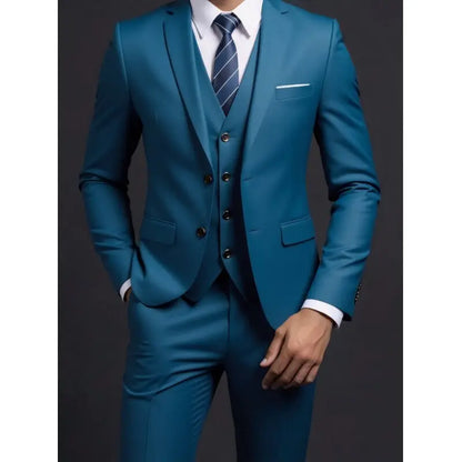 Solid Slim Three-Piece Suit Set