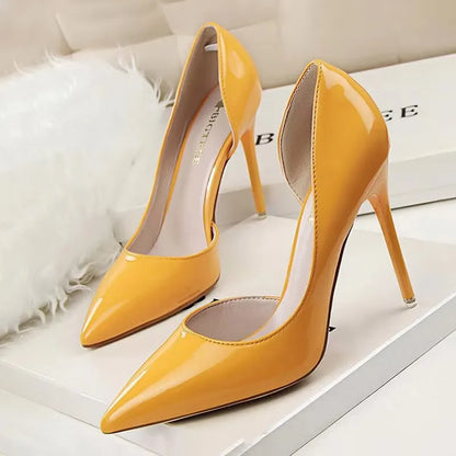 Pointed Closed Asymmetrical Cutout High Slender Heels