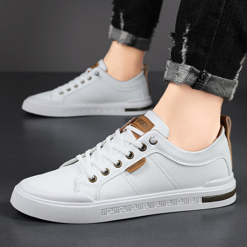 Laced Paneled Stitched Tabbed Flat Sneakers