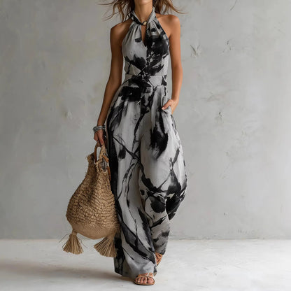 Halter Keyhole Sleeveless Wide Leg Jumpsuit
