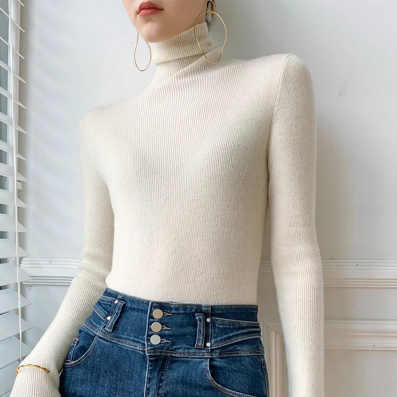 Ribbed Fitted Folded Tapered Hemmed Sweater