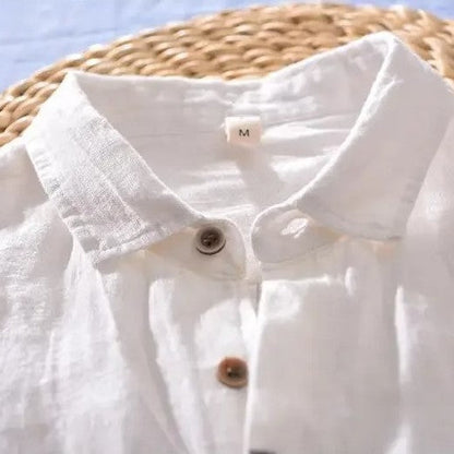 Loose Short Sleeve Cuffed Collared Buttoned Curved Shirt