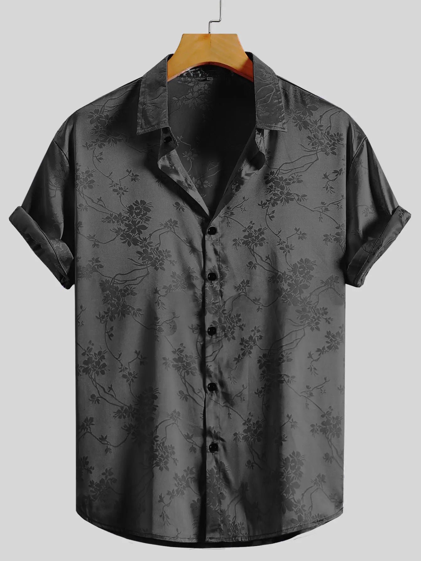 Floral Embroidered Collared Buttoned Rolled Curved Loose Shirt