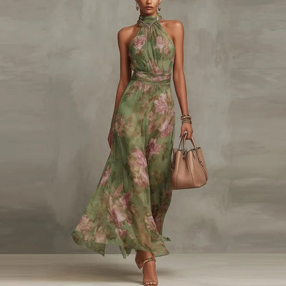 Pleated Sleeveless Fitted Draped Maxi Dress