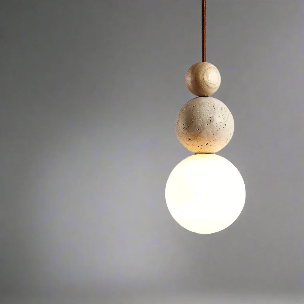 Stone and Wood Orb Pendant Light