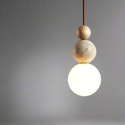 Stone and Wood Orb Pendant Light