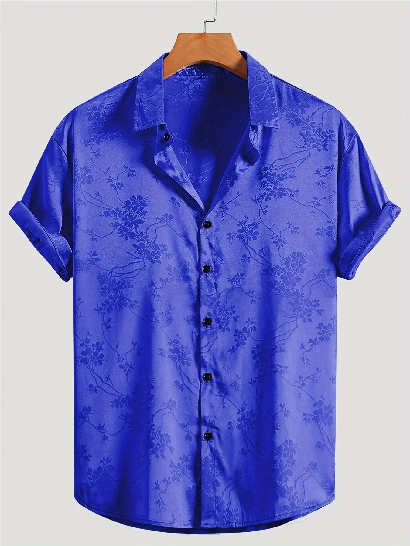 Floral Embroidered Collared Buttoned Rolled Curved Loose Shirt