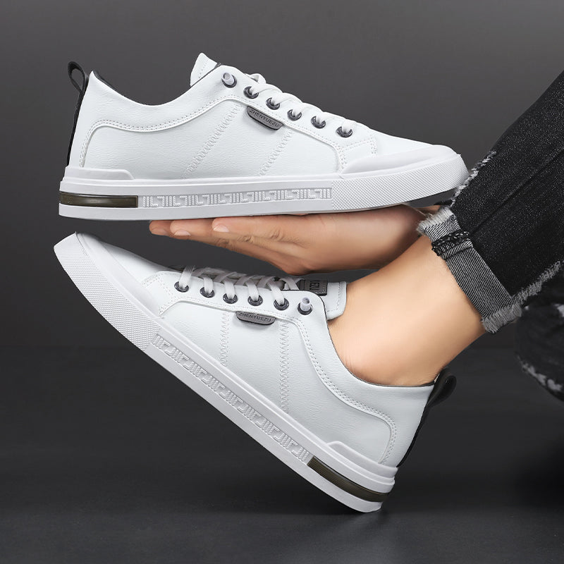 Laced Paneled Stitched Tabbed Flat Sneakers
