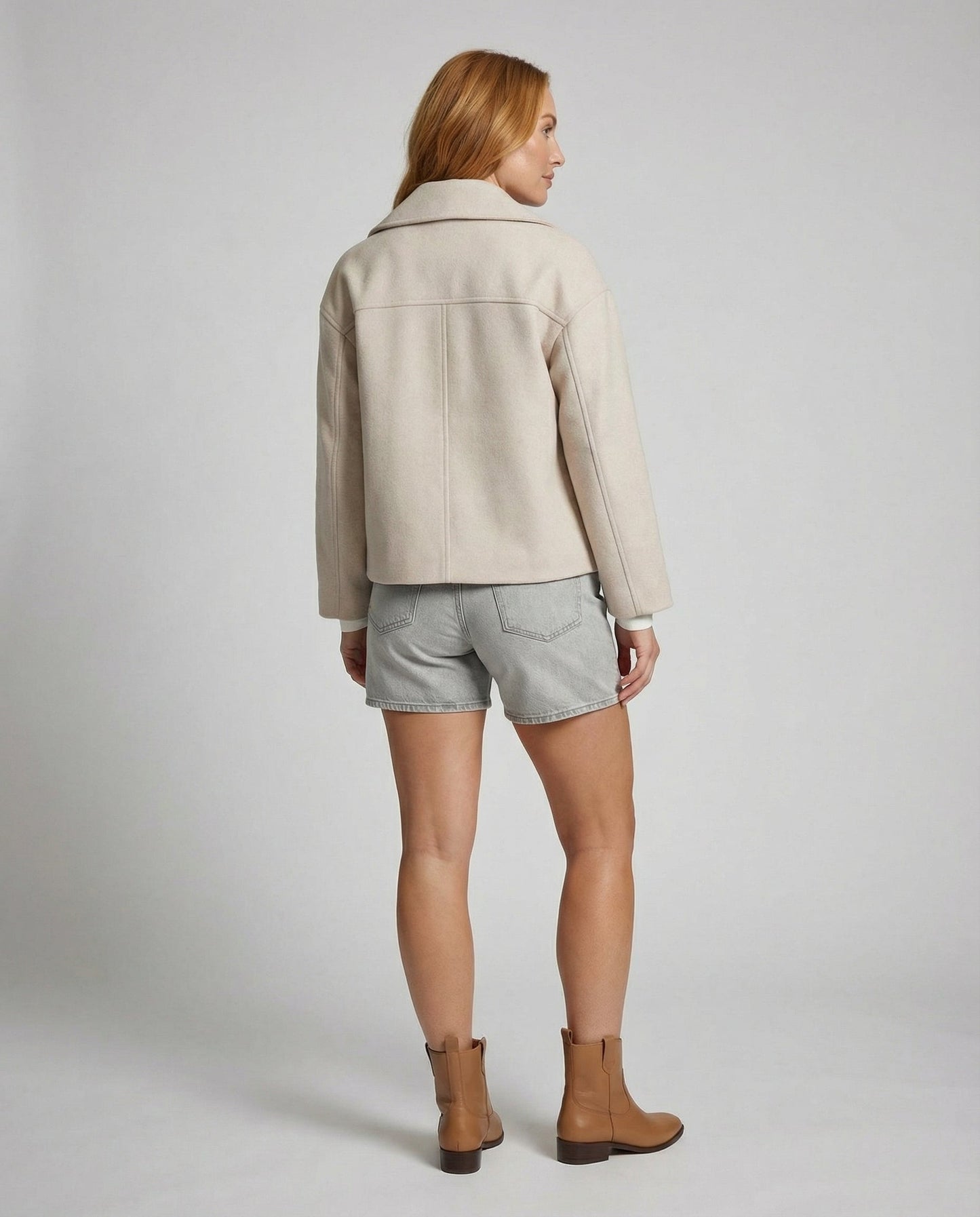 Notched Collar Double-Breasted Cropped Peacoat For Women