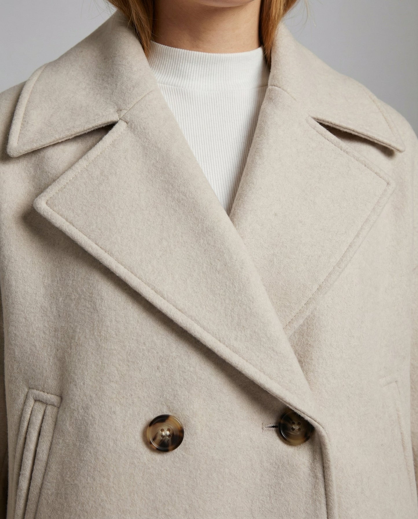 Notched Collar Double-Breasted Cropped Peacoat For Women