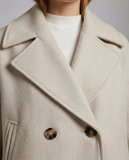 Notched Collar Double-Breasted Cropped Peacoat For Women