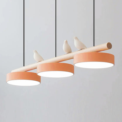 Parallel Beam Pendant Lamp with Bird Figures